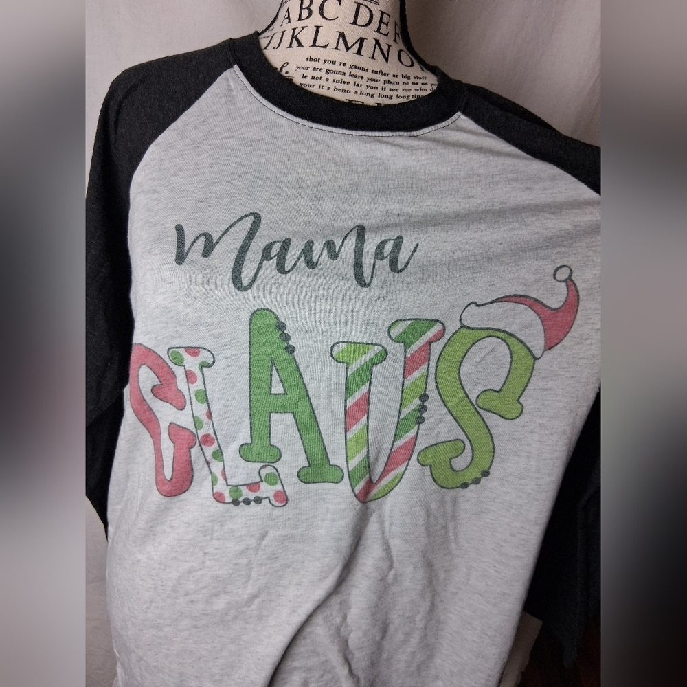 Next Level Apparel Mama Claus Black and White Long Sleeve Tee Large - Picture 2 of 4